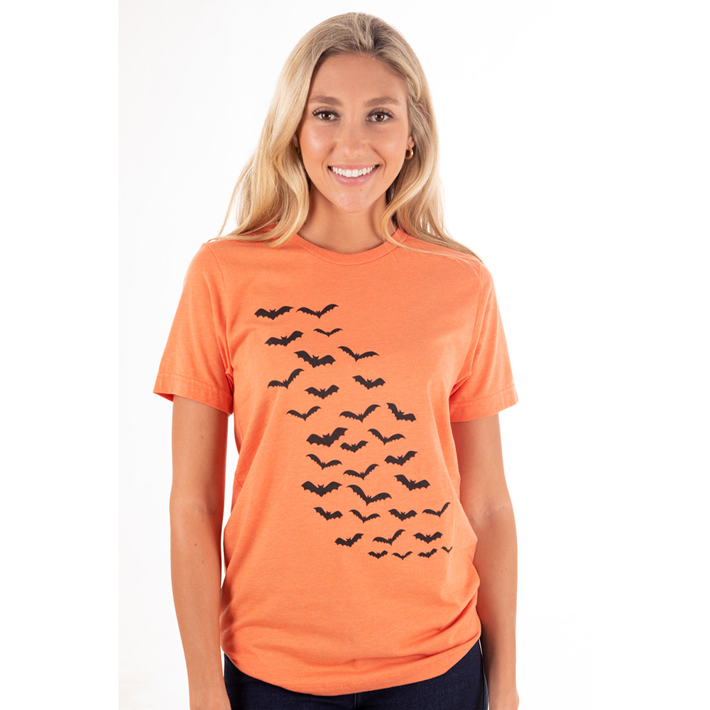 Orange Halloween Bats Spooky Graphic Tee - Medium
